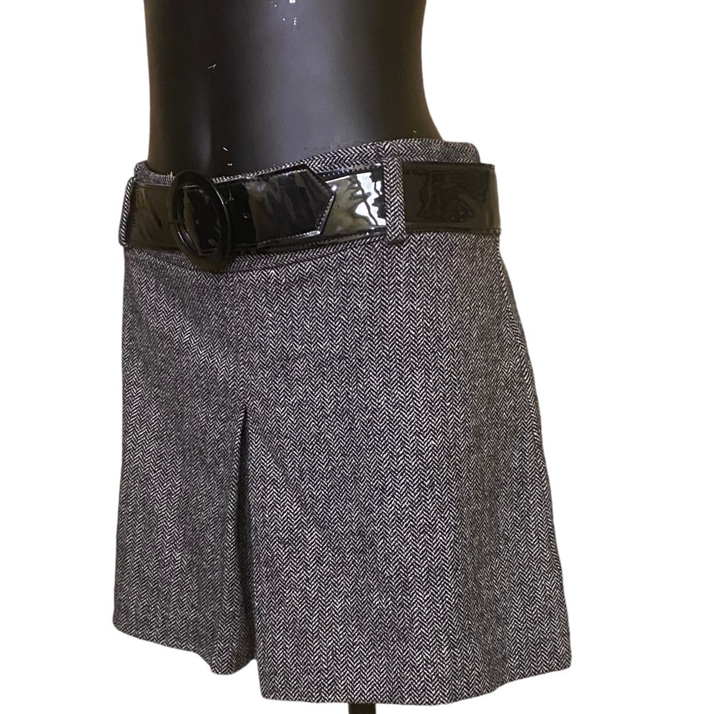 NEW Laundry by Shelli Segal Wool Tweed Front Pleat Mini Skirt in Black - Picture 4 of 6